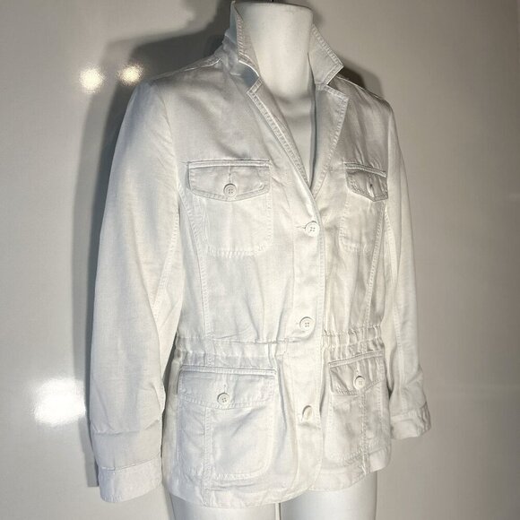 Talbots SZ M Linen Cotton Blend White Blazer / Jacket Essential Preppy Timeless - Picture 2 of 10